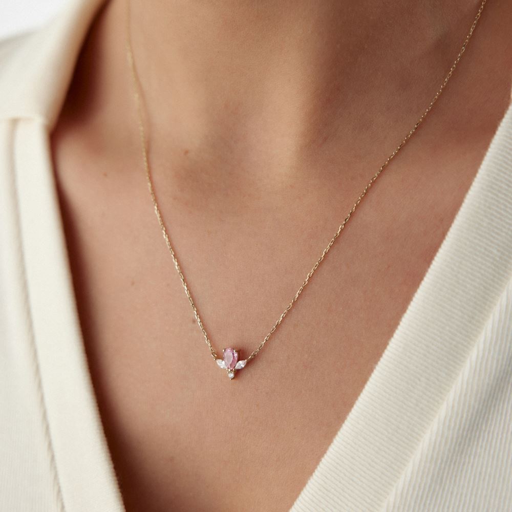 Pembe Baget Taşlı Kolye